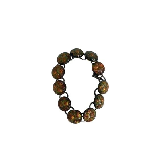 Ladies Round Copper orange dichroic glass bead bracelet artsy autumn colors - Picture 2 of 6